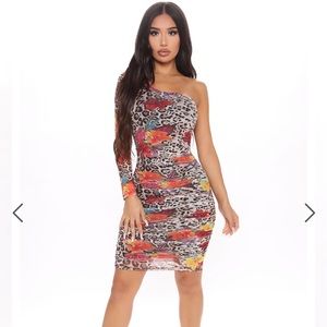 Fashion Nova “Paradox One Shoulder Mini Dress”